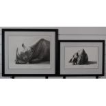 Gary Hodges (b1954) signed limited edition prints Eye Contact (20/850) and Black Rhinoceros and