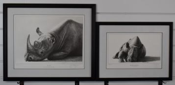 Gary Hodges (b1954) signed limited edition prints Eye Contact (20/850) and Black Rhinoceros and