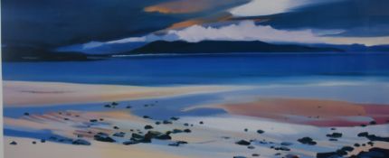 Pam Carter (Scottish, b1952) signed limited edition (of 850) print island beach with mountains