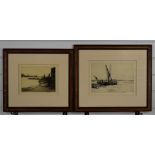 Douglas Ion Smart, two London interest signed etchings, one 'Thames Barges No.4' the other '