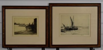 Douglas Ion Smart, two London interest signed etchings, one 'Thames Barges No.4' the other '