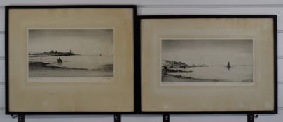 James Macintyre (1880-1950) pair of Ayrshire, Scotland, signed etchings, one Ardrossan from Seamill,