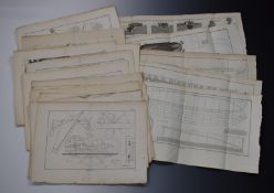 Twenty 18th/19thC marine interest etchings of boats, irrigation or similar systems, titled marine