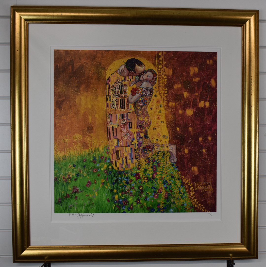 Rolf Harris signed limited edition (621/695) print The Kiss, 64 x 63cm, in gilt frame with - Image 2 of 7