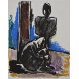 Josef Herman (1911-2000) signed limited edition (17/150) lithograph, figure standing by a seated