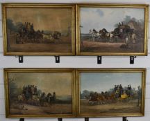 Set of four 19th or early 20thC coaching prints after C. Clark, 27 x 40cm, in gilt frames