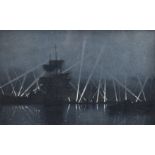 Claude Rowbotham (1964-1949) signed coloured etching lights over London WW1, 18 x 29cm