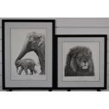 Gary Hodges (b1954) signed limited edition prints Lion (752/850) and Mother's Love (418/850)