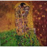 Rolf Harris signed limited edition (621/695) print The Kiss, 64 x 63cm, in gilt frame with