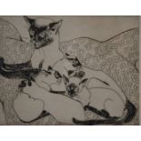 Orovida Camille Pissarro signed etching 'Siamese Cat & Kittens', dated 1946 lower right 20 x 25cm