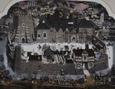 Graham Clarke signed limited edition (310/400) etching 'Notte Todaye', moated castle with sword