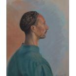 Pastel North African man, signed Manrique and dated 98 lower right, 55 x 45cm, in gold coloured