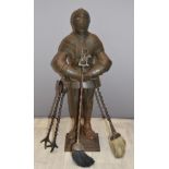 Cast metal figural knight in armour companion set holder, H68cm