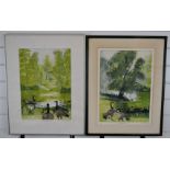 Sally Hunkin pair of signed limited edition (25/30 and 22/30) prints Summerlake and Summerlake II,