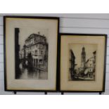Andrew Afleck (1874-1935) two signed etchings, one Venice the other Continental bell tower, larger