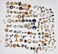 A collection of vintage earrings including diamanté, marcasite, mother of pearl, etc