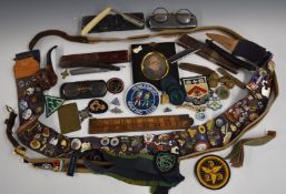 Collectables to include GWR buttons, 19thC watercolour, silver fobs, multiple Scouting / Guiding