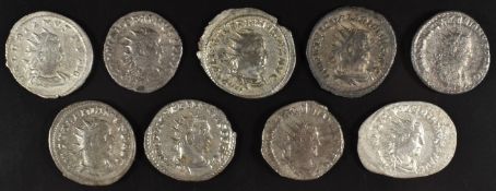Roman Imperial coinage military anarchy AD235-270 Valerian I nine various Antoninianus including