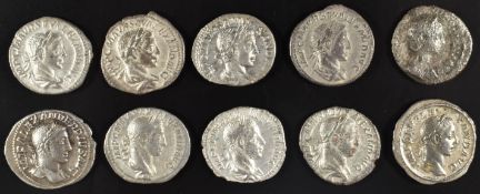 Roman Imperial coinage The Severan Dynasty AD193-235 Severus Alexander nine silver Denarius, various