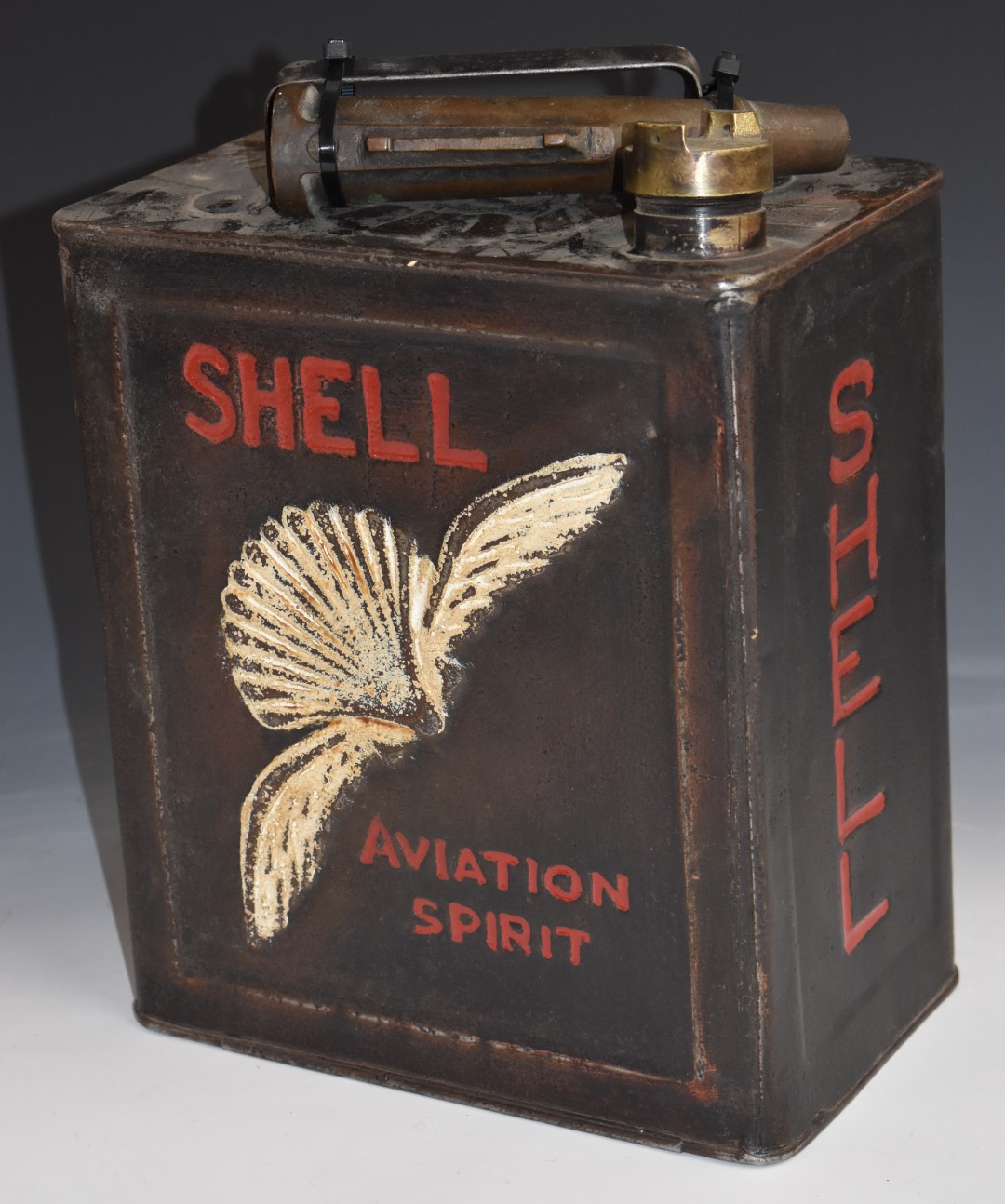 Two vintage 2 gallon vintage car petrol cans comprising Shell Aviation (1934) and Redline (1939), - Image 4 of 5