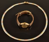 Silver gilt tri-coloured necklace and a 9ct gold watch