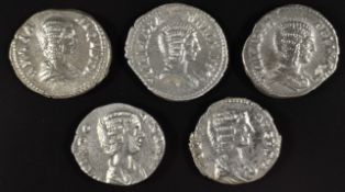 Roman Imperial coinage The Severan Dynasty AD193-235 Julia Domna five various silver  Denarius,