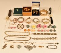 A collection of costume jewellery including silver necklace, bangle, bracelets etc