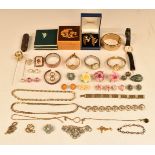 A collection of costume jewellery including silver necklace, bangle, bracelets etc