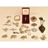 A quantity of costume jewellery including Victorian vulcanite pendant, silver charm bracelet, Celtic
