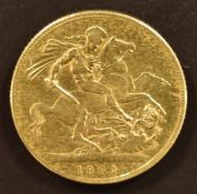 Queen Victoria 1891 Jubilee head gold full sovereign