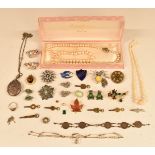 A collection of jewellery including Victorian silver locket, threepenny bracelet, silver ring, six