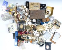 A collection of costume jewellery including beads, watches, Siam cufflinks, carved box, etc