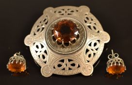 Scottish/ Celtic white metal brooch and silver earrings