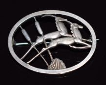 Geoffrey Bellamy designed silver brooch depicting a Springbok by Ivan Tarratt, 4 x 3cm