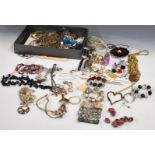 A collection of costume jewellery including silver rings, silver necklace, amethyst beads etc