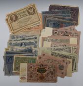 A collection of 1915-1925 banknotes including Russian and German inflationary examples
