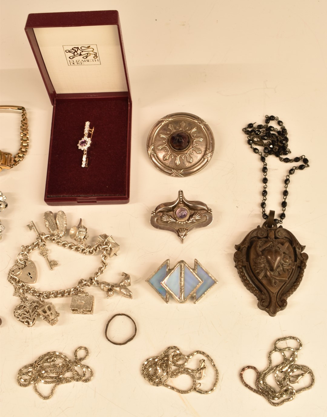 A quantity of costume jewellery including Victorian vulcanite pendant, silver charm bracelet, Celtic - Image 3 of 3