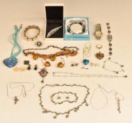 A collection of jewellery, some silver including pendant, necklace, earrings etc