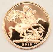 Royal Mint 2013 limited edition 3257/10295 proof gold full sovereign, in case with outer box and