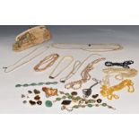 A collection of costume jewellery including Chinese necklace and bracelets, rolled gold locket,