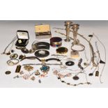 A collection of costume jewellery including  9ct gold wristwatch, pair of hallmarked silver vases,