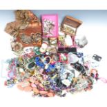 A collection of costume jewellery including beads, brooches, etc