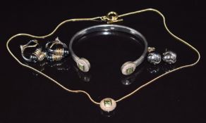 Links of London silver bangle set with peridot, with matching pendant and two pairs of Links of