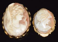 A 9ct gold brooch and a Mizpah brooch, both set with a cameo, largest 4 x 5cm