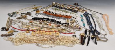 A collection of costume jewellery including watches, necklaces including white metal Greek key
