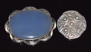 A silver brooch set with agate (5.6 x 4.4cm) and a Robert Allison Celtic silver brooch, 3.2cm