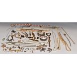 A collection of costume jewellery including some silver comprising filigree brooches, bangles,