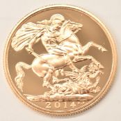 Royal Mint 2014 limited edition 93/1300 brilliant uncirculated gold double sovereign, in case with