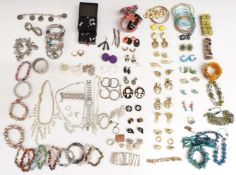 A collection of costume jewellery including filigree earrings, agate including necklaces, vintage