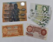 A collection of ten Australian and British banknotes comprising of three uncirculated Australian $10